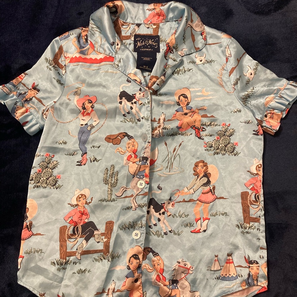 Vintage Nick & Nora Western Ladies Print Sleep Top